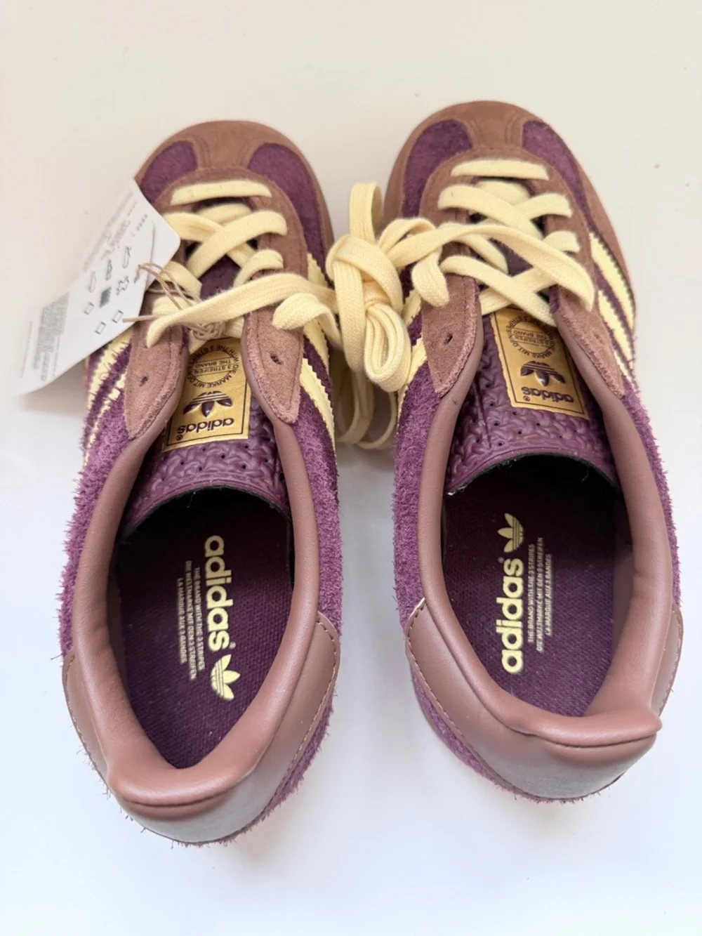 Adidas Gazelle Indoor Plum Burgundy Suede Terry Sneakers Cream Stripes - 5 US - Picture 5 of 11